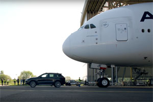 Porsche Cayenne S Diesel towing Airbus A38