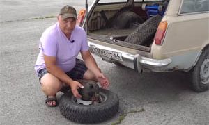 Kettlebell weights on car wheels